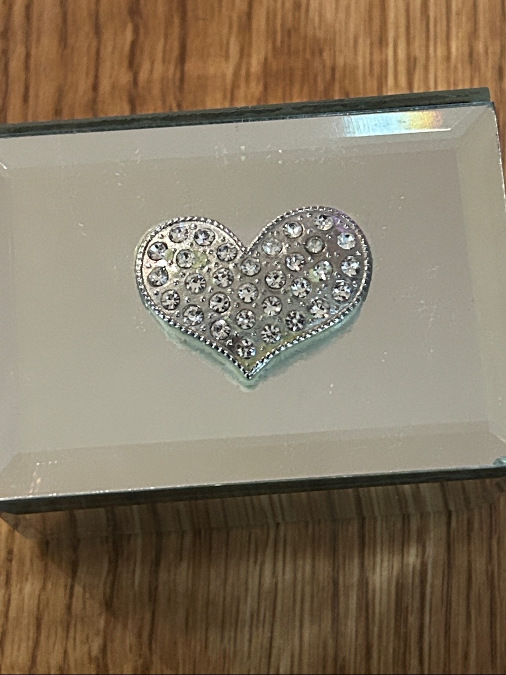 Mirrored Jewelry Box with Crystal Heart Accent - Silver